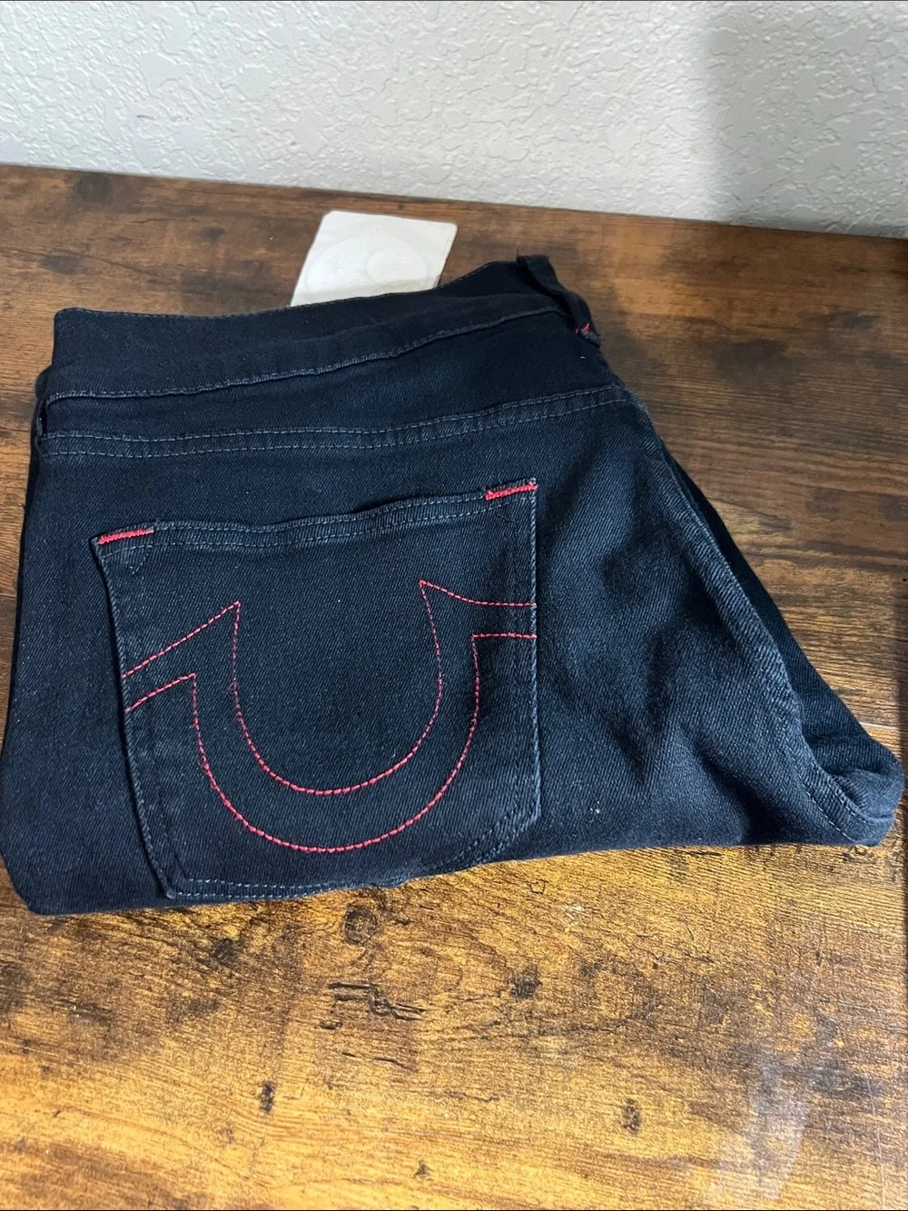 True Religion Men’s Black Jeans with Red Stitching